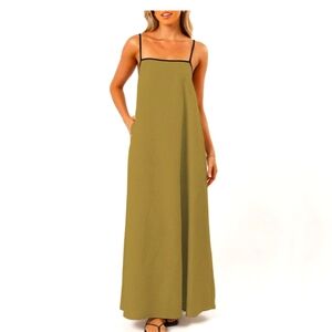 Olive Green Maxi Slip Dress with Contrast Trim